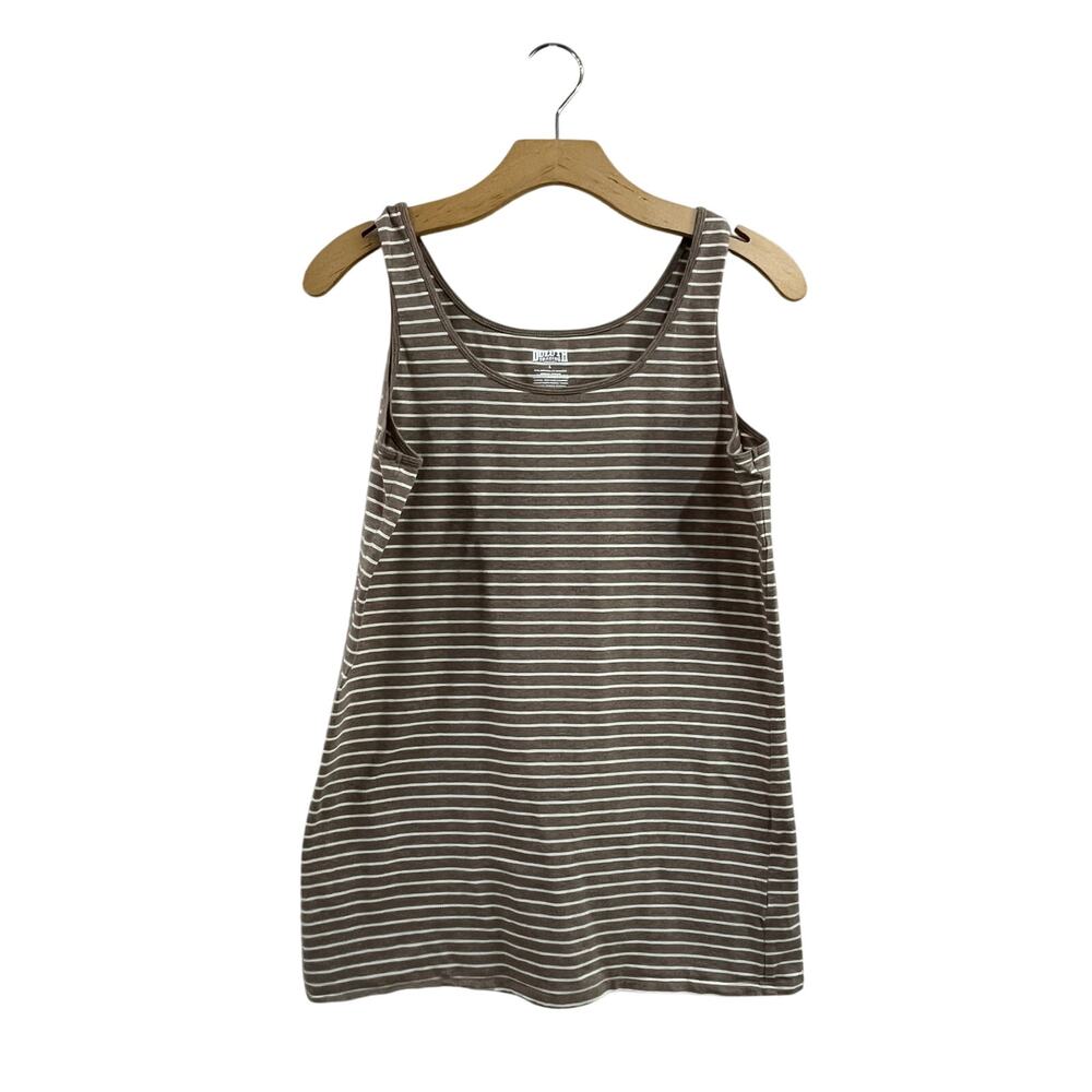 Duluth Trading Stripe Tank Top Brown White Cotton Blend Casual Size L